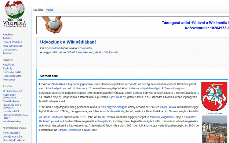 Megszületett a magyar Wikipédia ötszázezredik szócikke